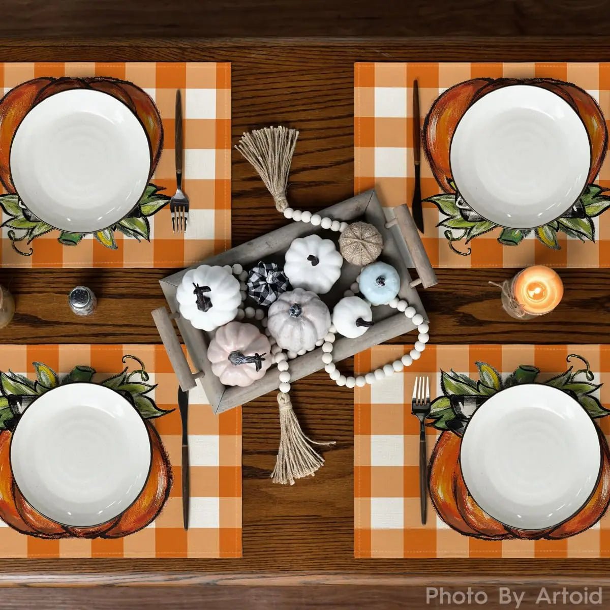 Set de table citrouille carreaux noir et  orange