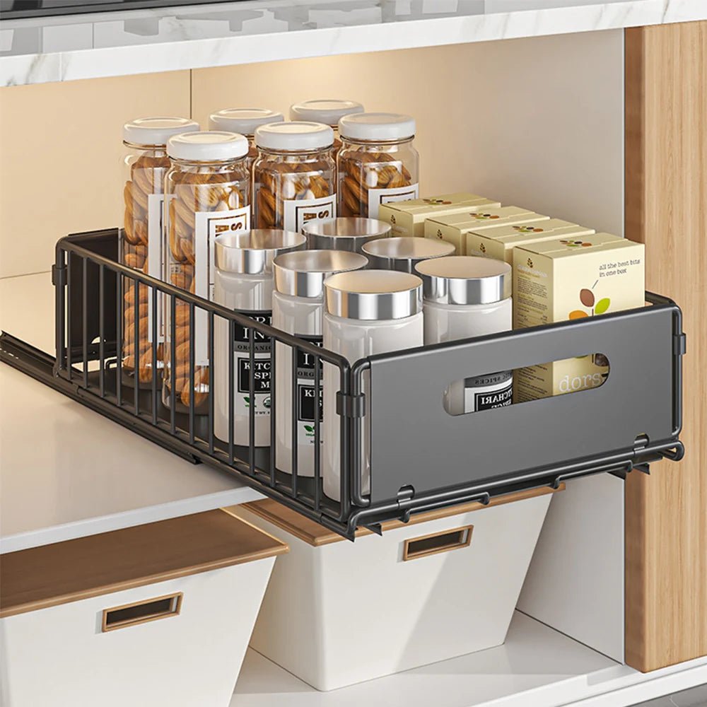 Organisateur coulissant pour placard de cuisine en acier carbone