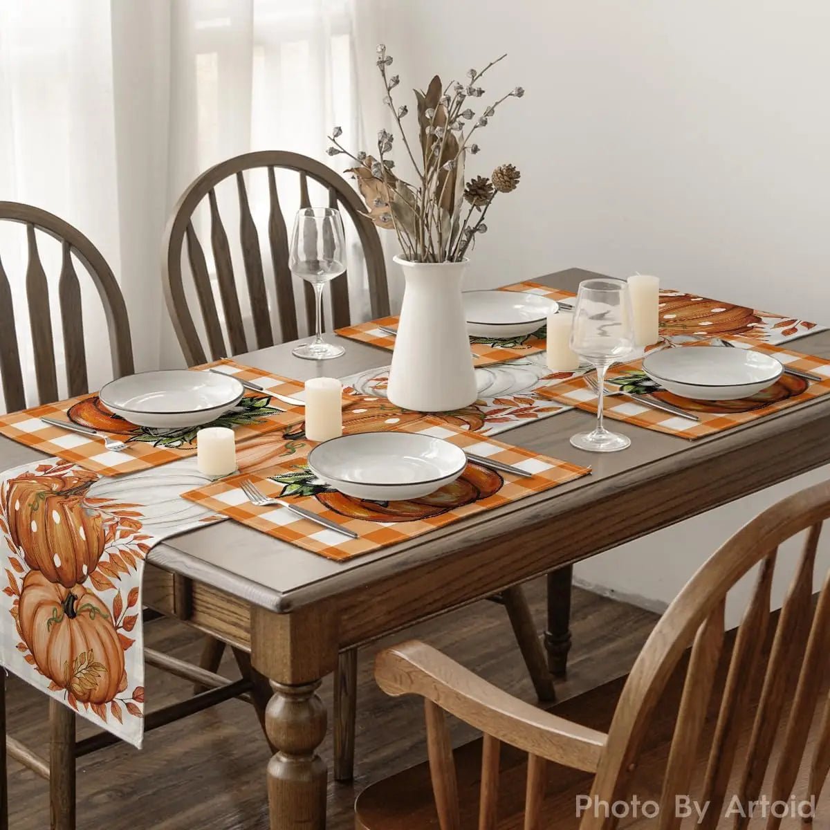Set de table citrouille carreaux noir et  orange