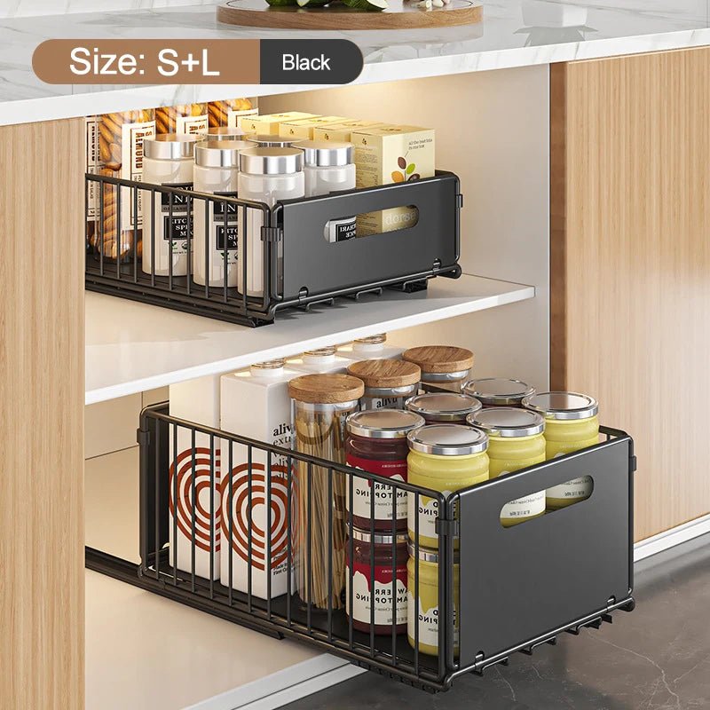 Organisateur coulissant pour placard de cuisine en acier carbone