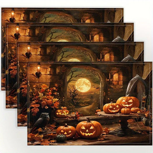 4 sets en lin de table Halloween