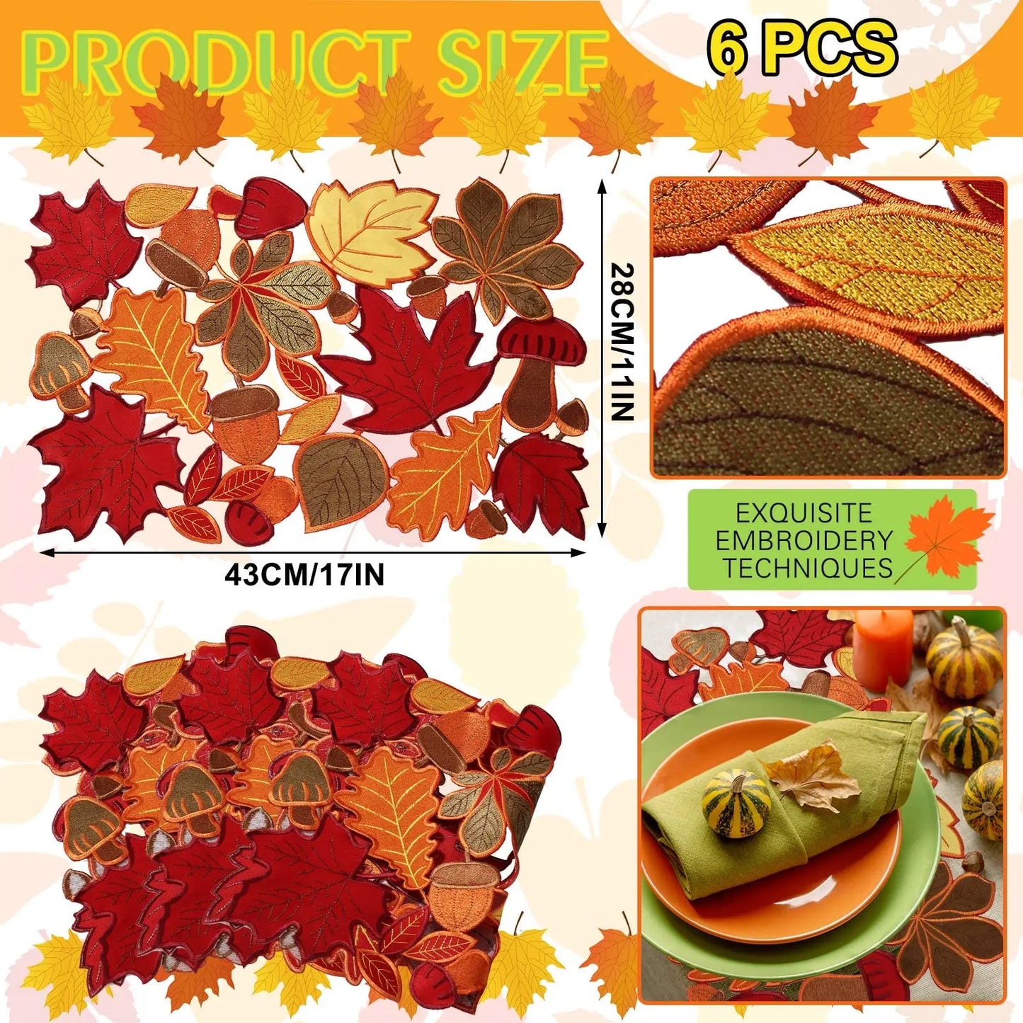 Sets de Table Automne Brodés Feuilles d’Érable