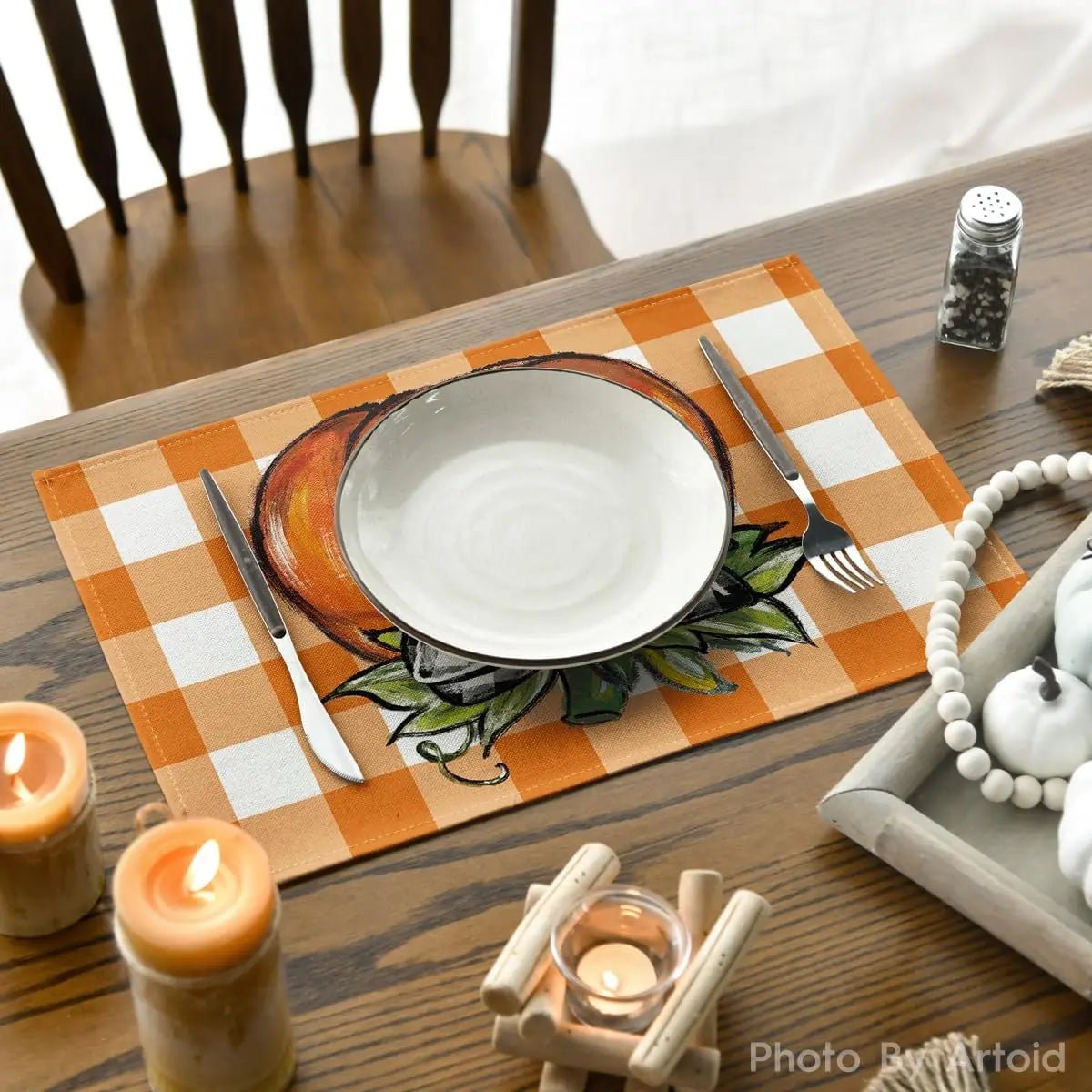 Set de table citrouille carreaux noir et  orange