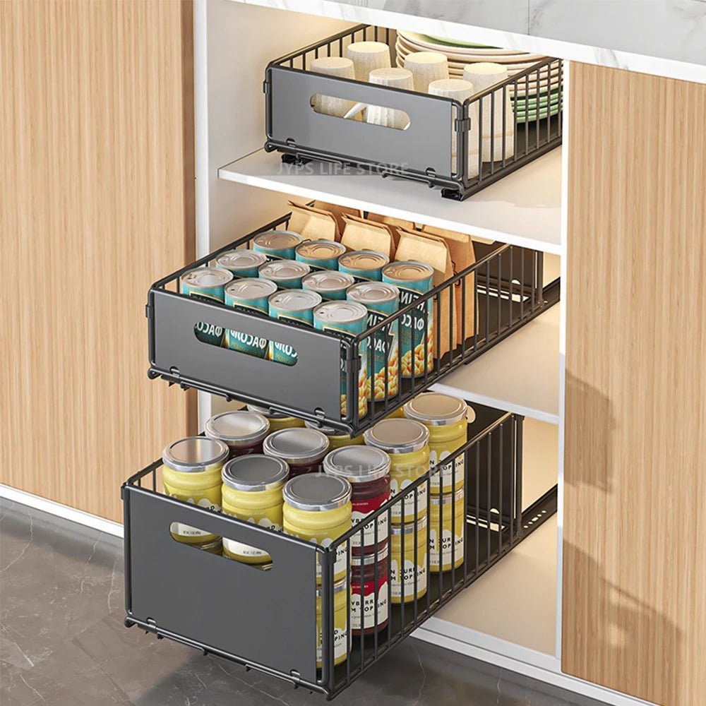 Organisateur coulissant pour placard de cuisine en acier carbone