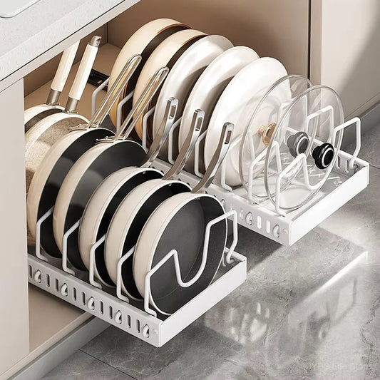 Organisateur coulissant pour casseroles et couvercles