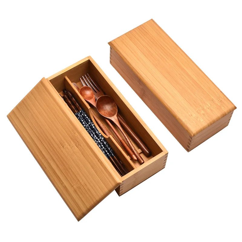 Boîte de Rangement en Bambou pour Couverts