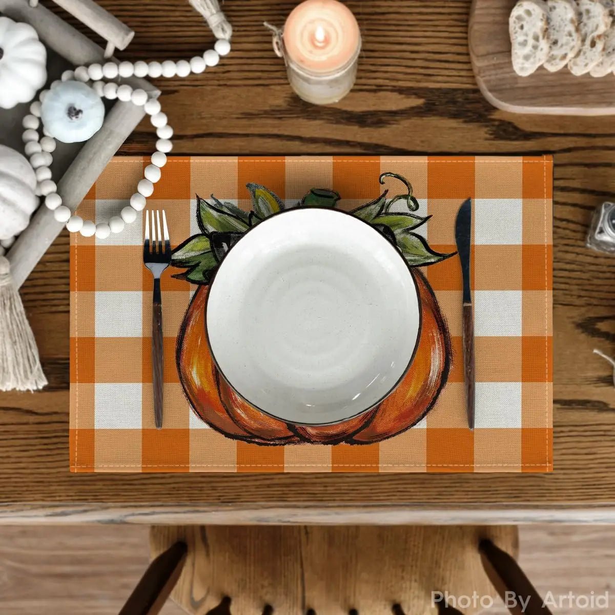 Set de table citrouille carreaux noir et  orange
