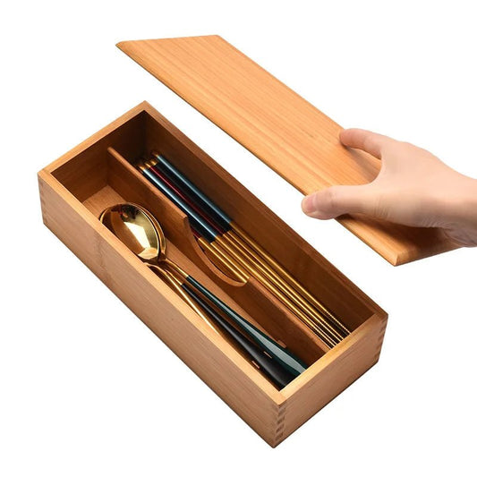 Boîte de Rangement en Bambou pour Couverts