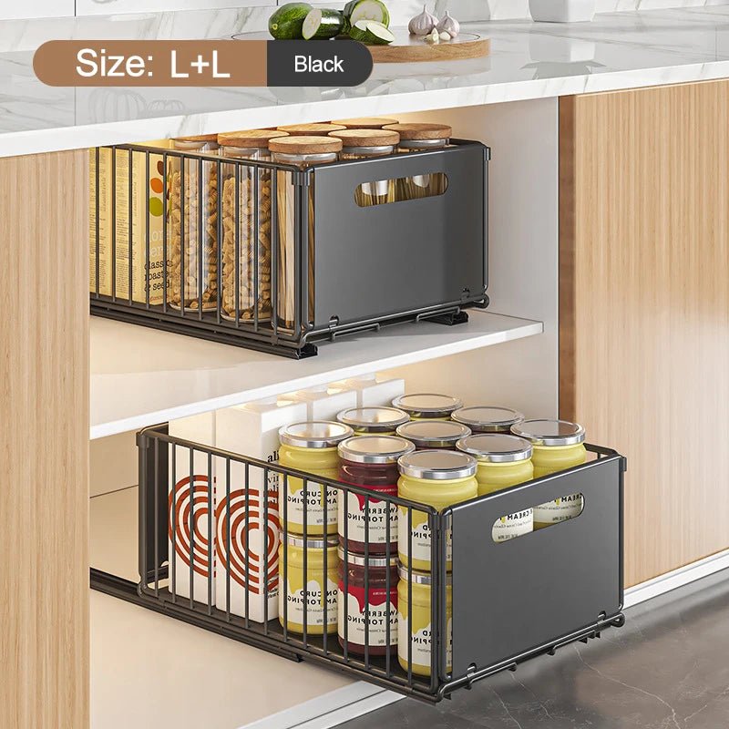 Organisateur coulissant pour placard de cuisine en acier carbone
