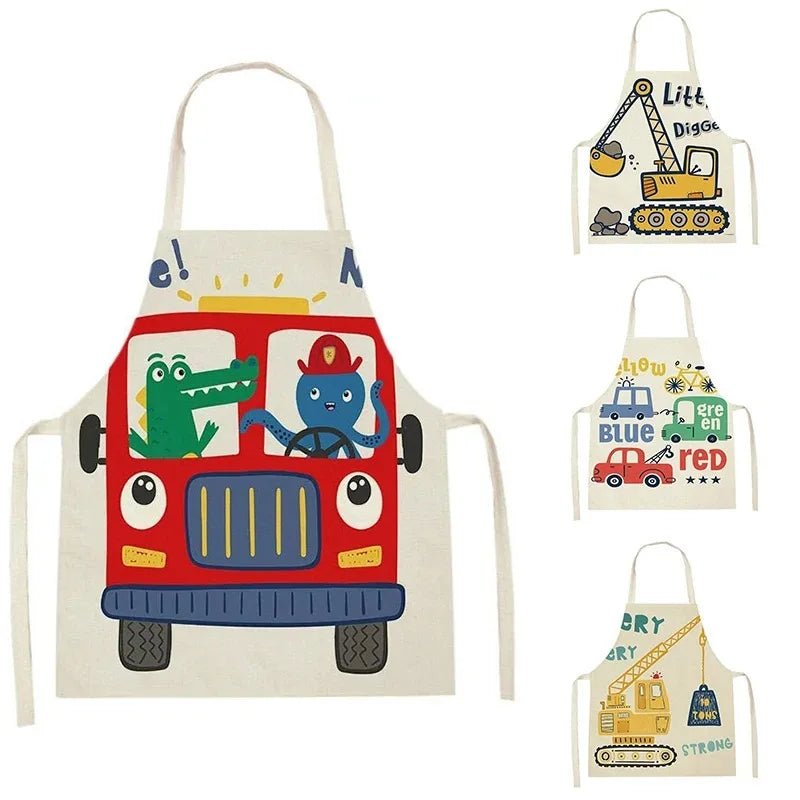 Tablier Enfant Camion et Engins – Coton Lin Coloré
