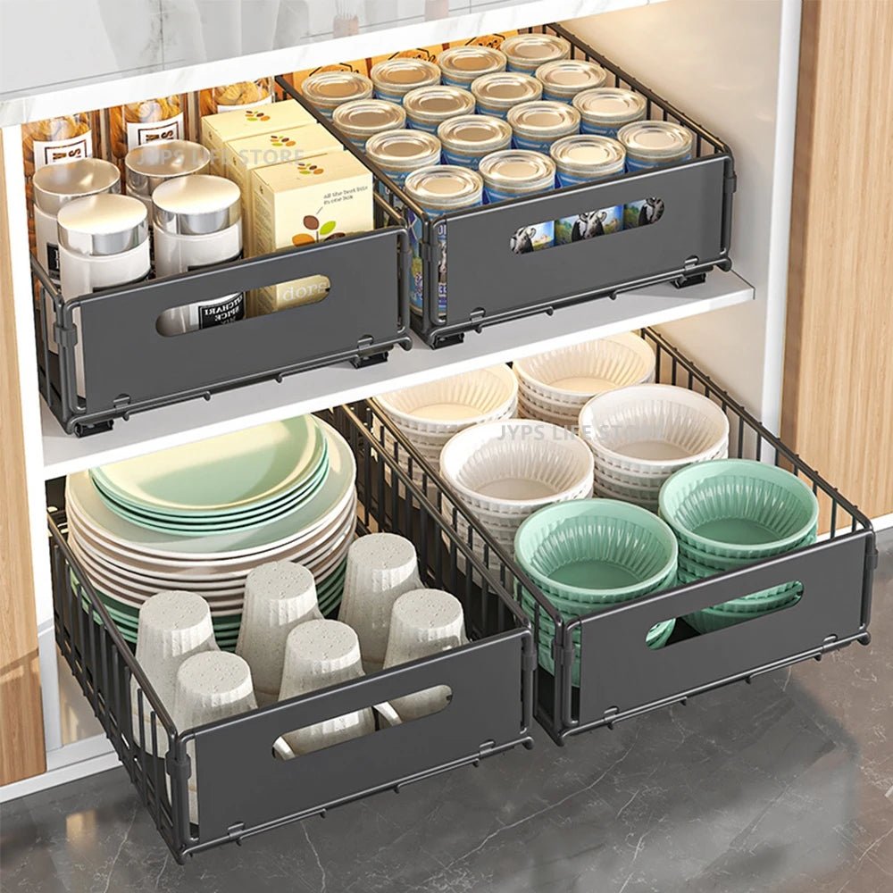 Organisateur coulissant pour placard de cuisine en acier carbone