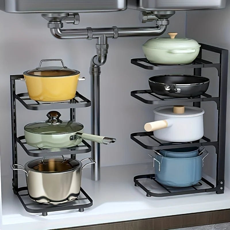 Organisateur de casseroles réglable en acier carbone
