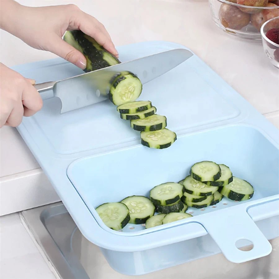 Planche à Découper Multifonction 2-en-1 – Égouttoir Intégré pour Petites Cuisines