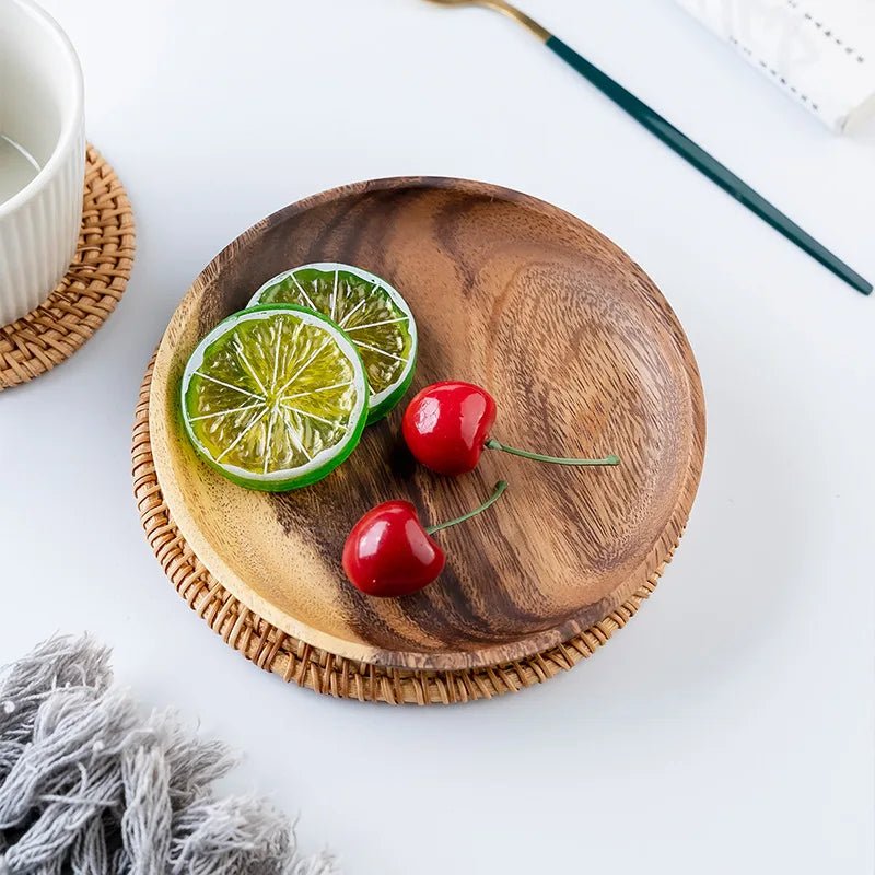 Assiette en Bois Ronde  Style Japonais
