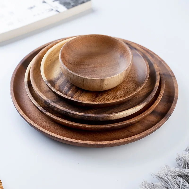Assiette en Bois Ronde  Style Japonais
