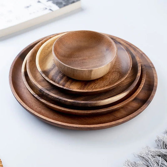 Assiette en Bois Ronde  Style Japonais