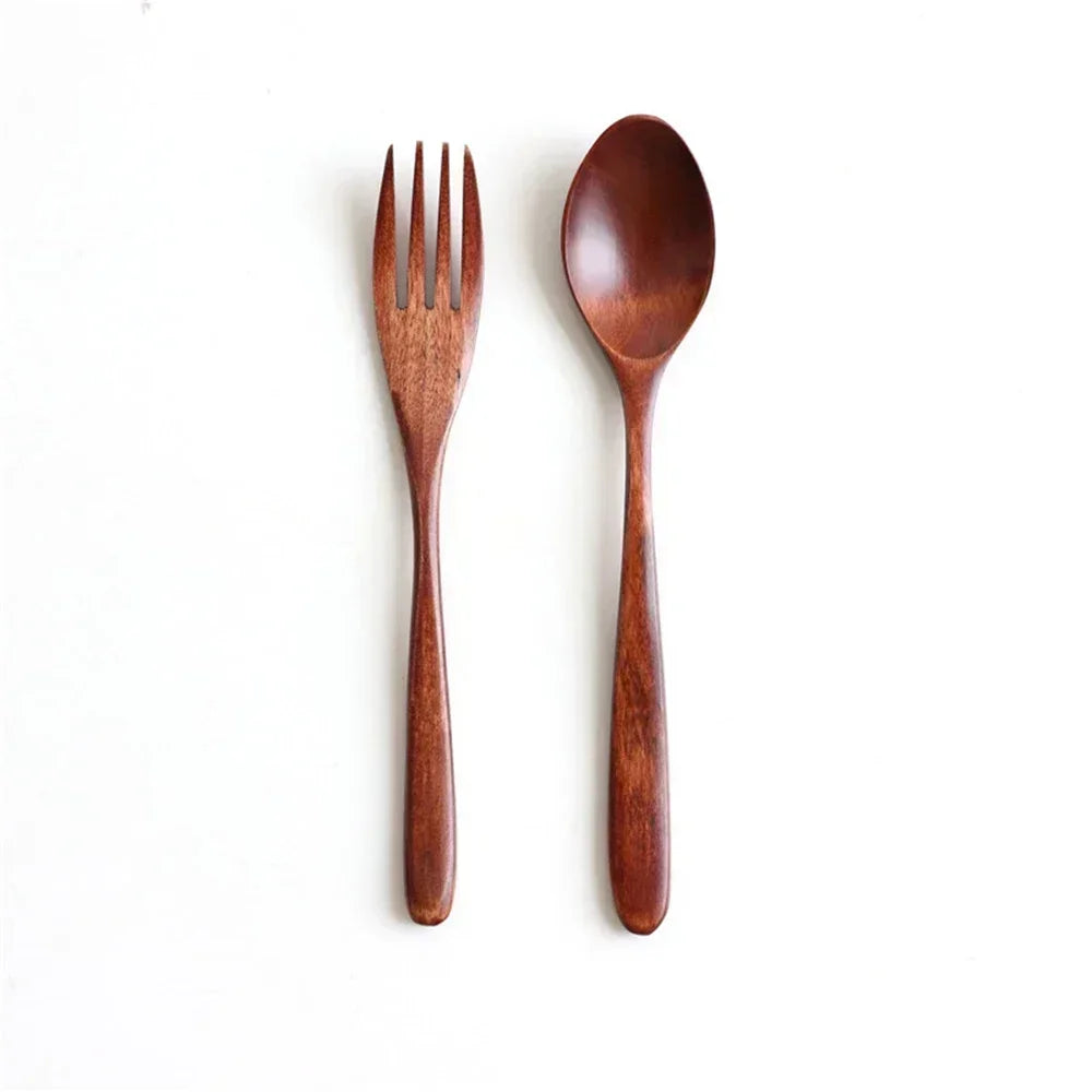 Set Couverts Bois Naturel – Fourchette & Cuillère Artisanales