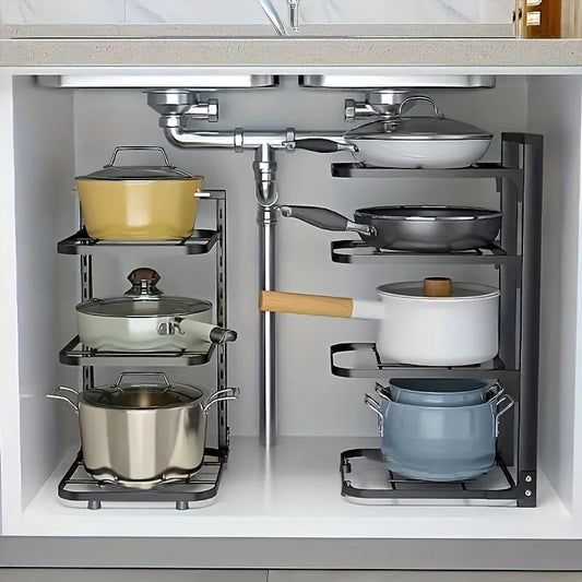 Organisateur de casseroles réglable en acier carbone