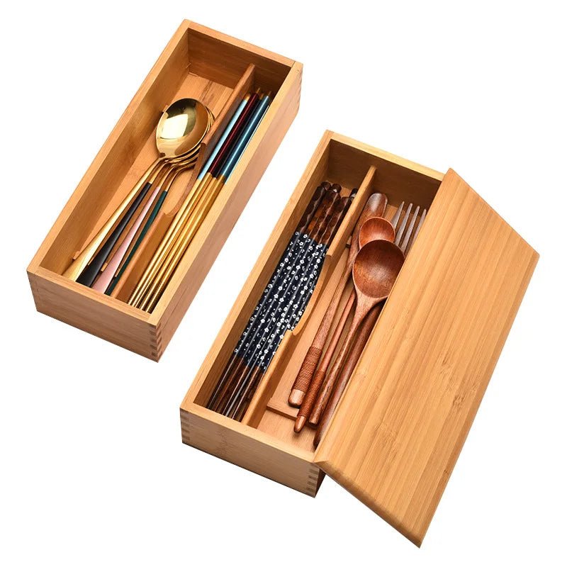 Boîte de Rangement en Bambou pour Couverts