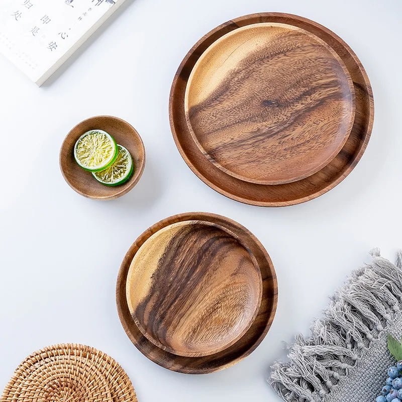 Assiette en Bois Ronde  Style Japonais