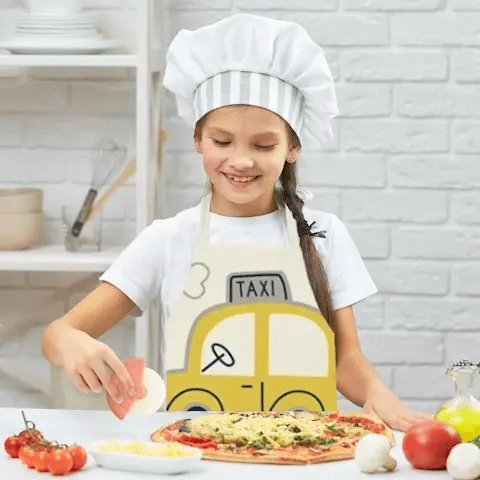 Tablier Enfant Camion et Engins – Coton Lin Coloré