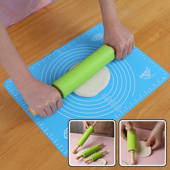 Rouleau en silicone et poignées en bois