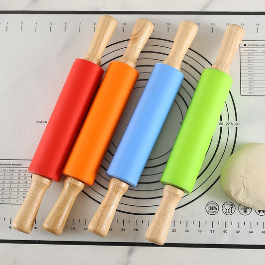 Rouleau  en silicone antiadhésif avec poignées en bois