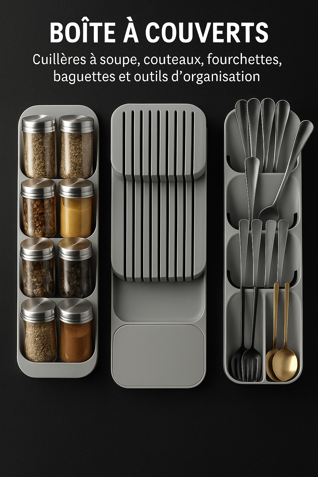 Organisateur de tiroir  pour couverts & épices : l'ordre en cuisine