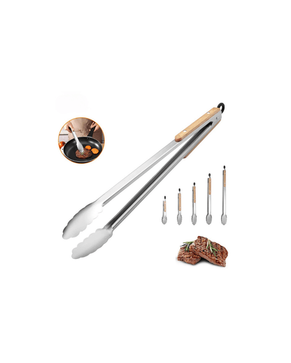 Pinces Barbecue en Acier Inoxydable et Poignée Chêne