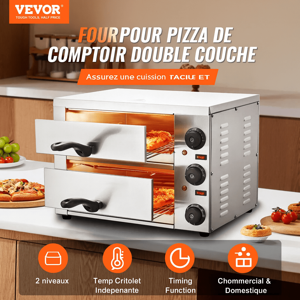 Four à Pizza Électrique  – Double Tiroir Inox
