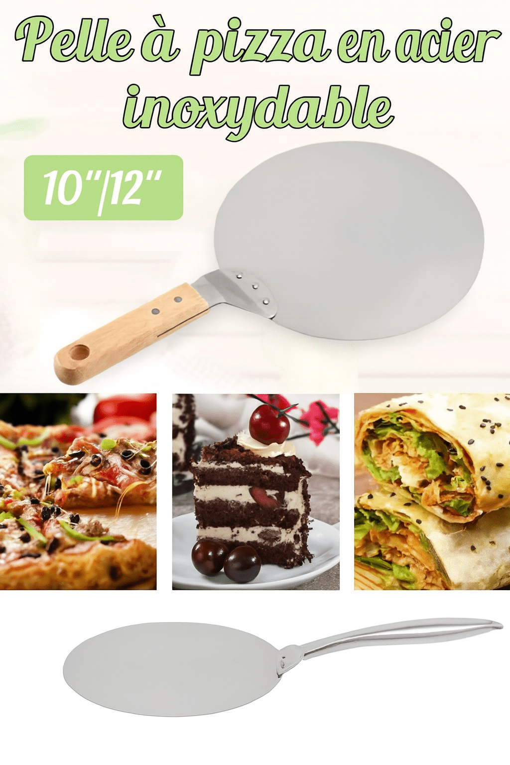 Pelle à pizza inox avec manche en bois