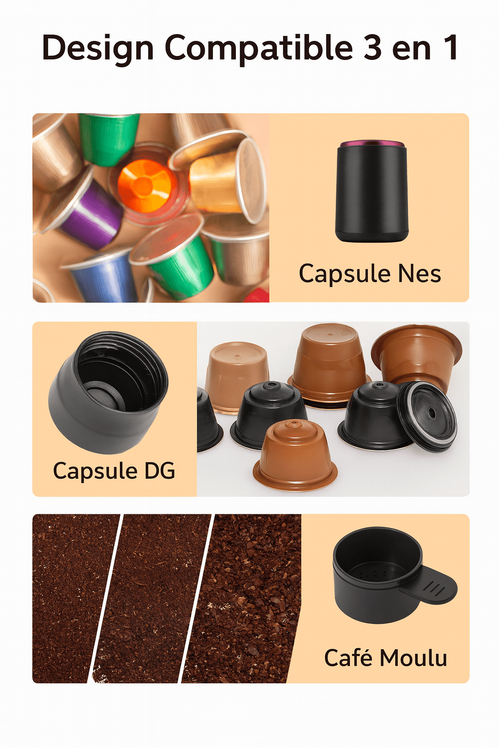 Machine à expresso portable compatible avec capsules et café moulu