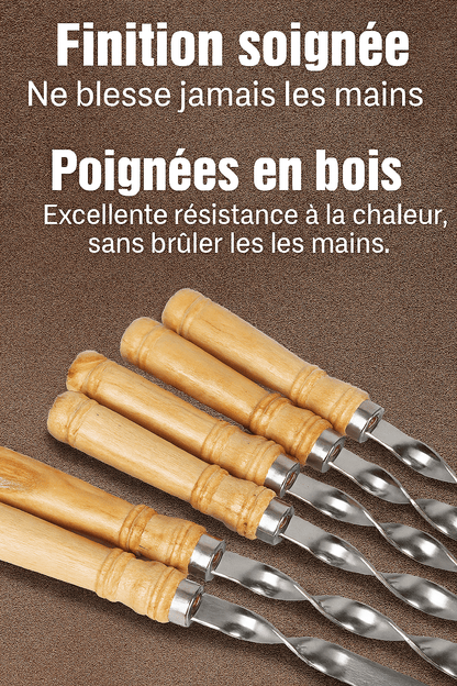 Set de 6 brochettes BBQ en inox & bois - Boutique Cuisine AZSet de 6 brochettes BBQ en inox & bois