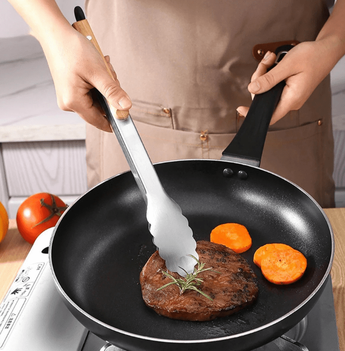 Pinces Barbecue en Acier Inoxydable et Poignée Chêne