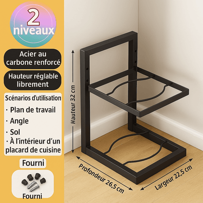 Organisateur de casseroles réglable en acier carbone
