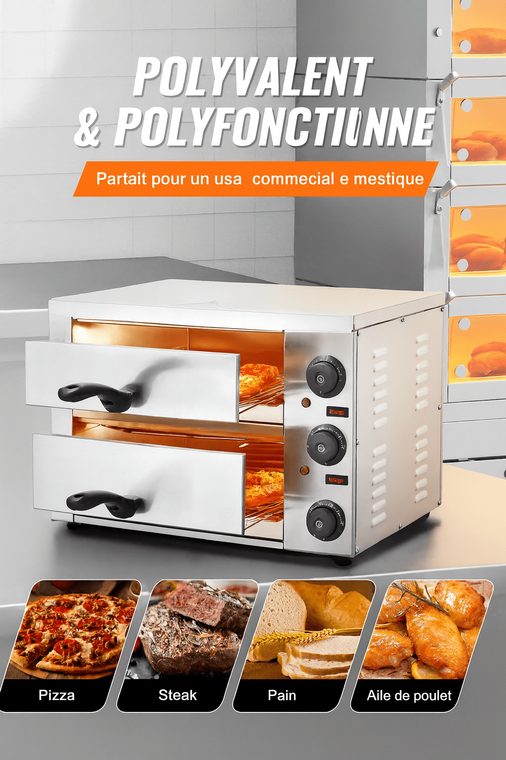 Four à Pizza Électrique  – Double Tiroir Inox