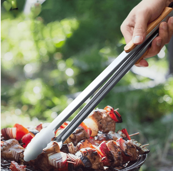 Pinces Barbecue en Acier Inoxydable et Poignée Chêne