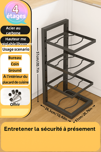 Organisateur de casseroles réglable en acier carbone