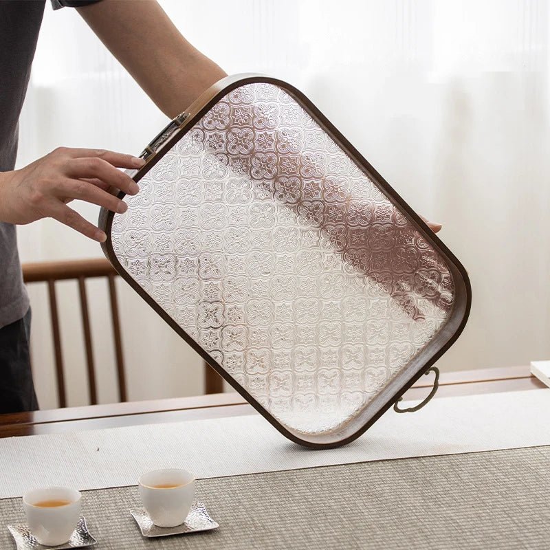 Plateau de service en bambou et acrylique fleuri