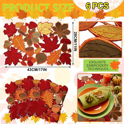 Sets de Table Automne Brodés Feuilles d’Érable