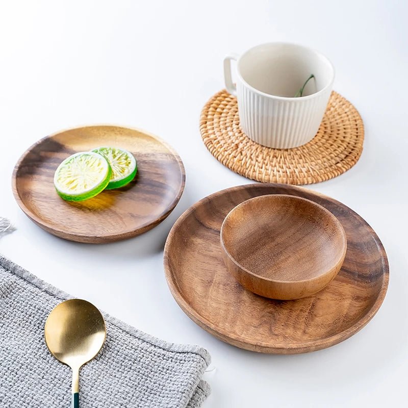 Assiette en Bois Ronde  Style Japonais