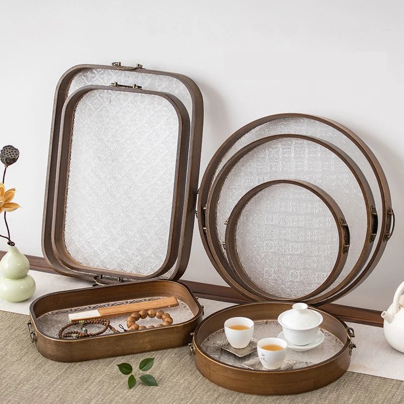 Plateau de service en bambou et acrylique fleuri