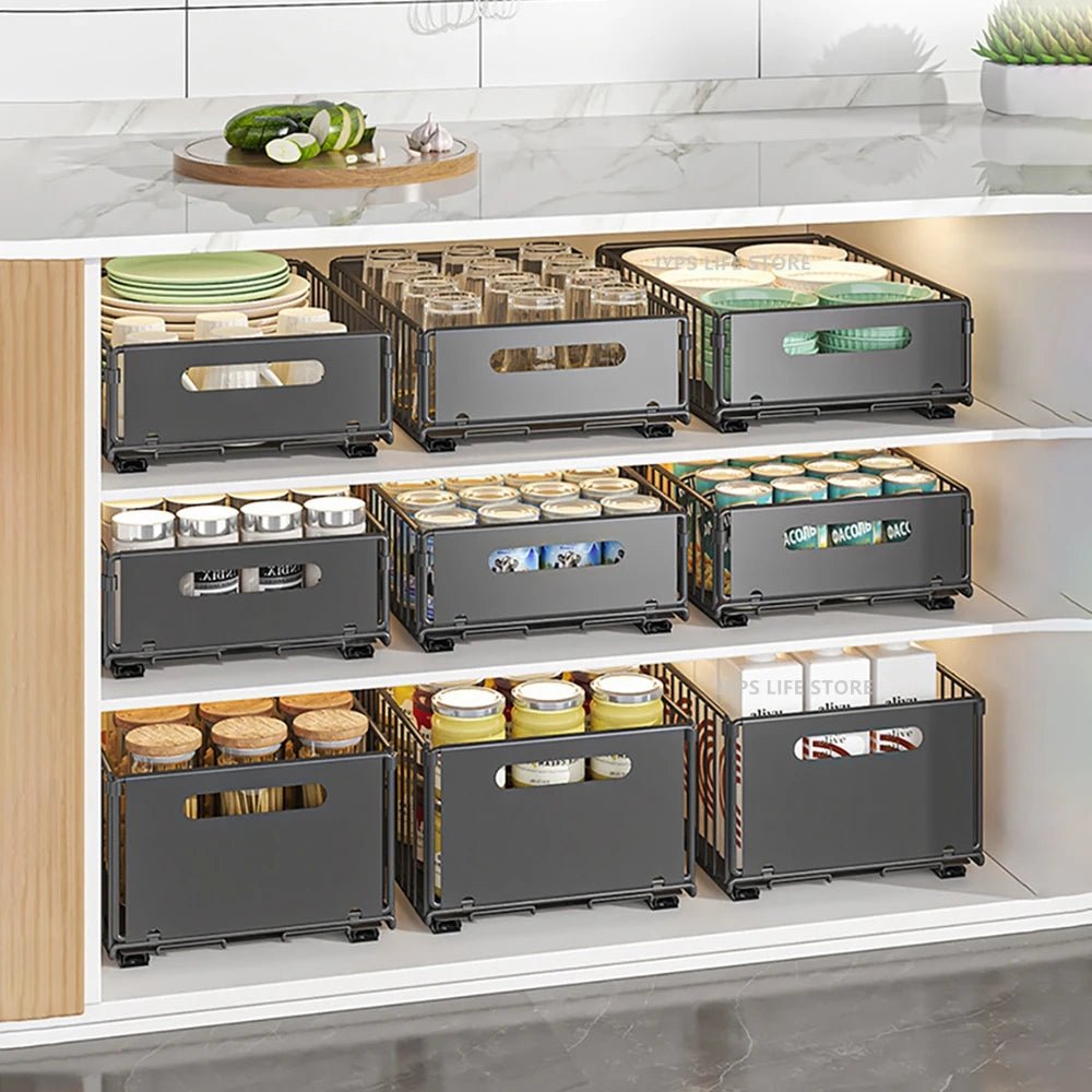 Organisateur coulissant pour placard de cuisine en acier carbone