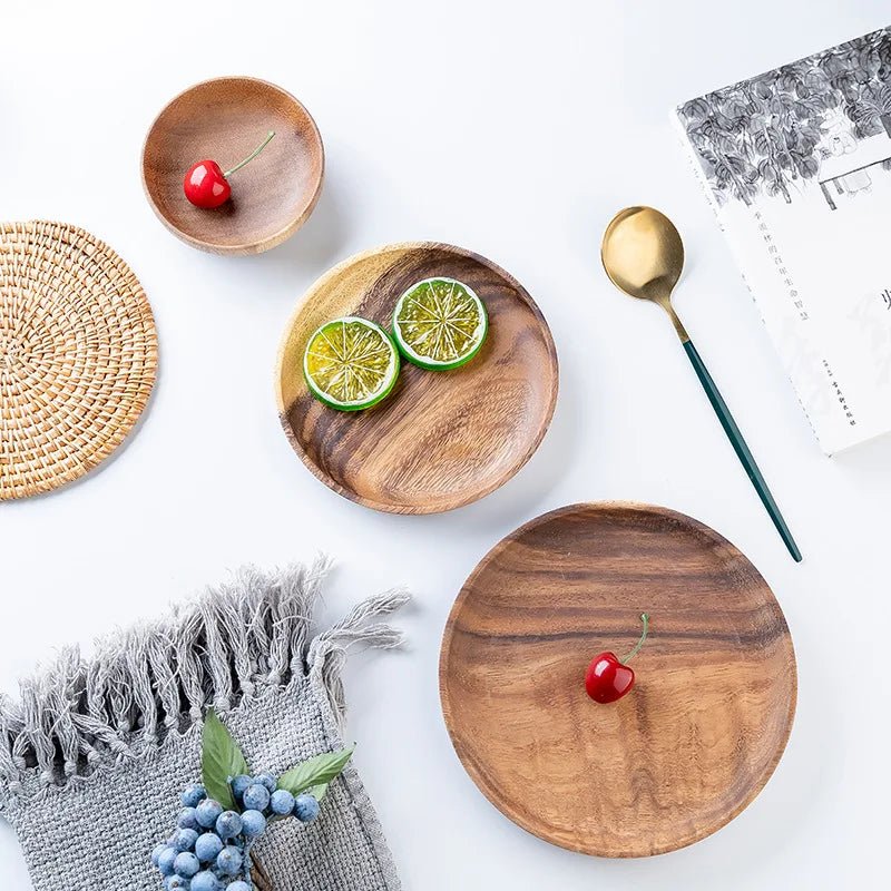 Assiette en Bois Ronde  Style Japonais