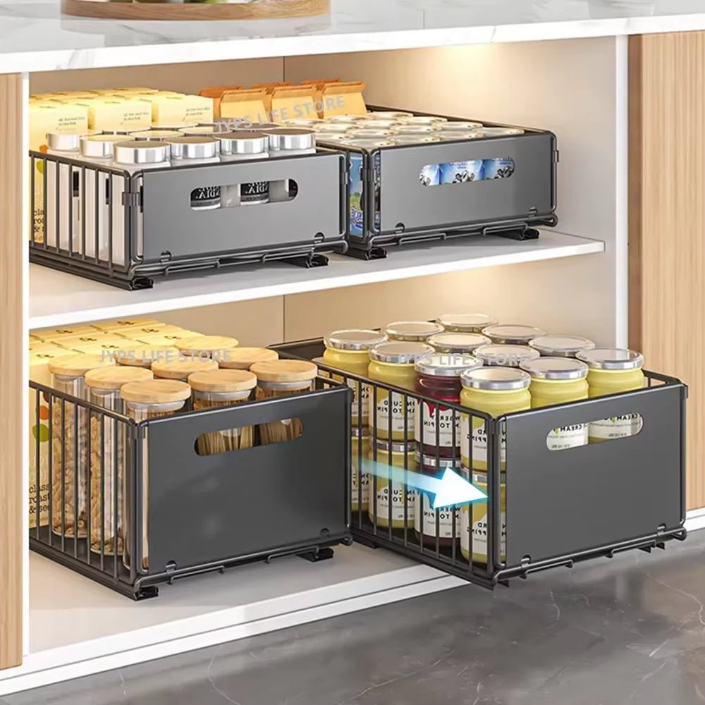 Organisateur coulissant pour placard de cuisine en acier carbone