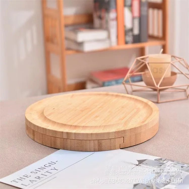 Planche à Fromage Ronde en Bambou avec Tiroir