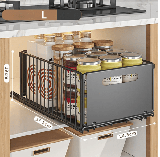 Organisateur coulissant pour placard de cuisine en acier carbone