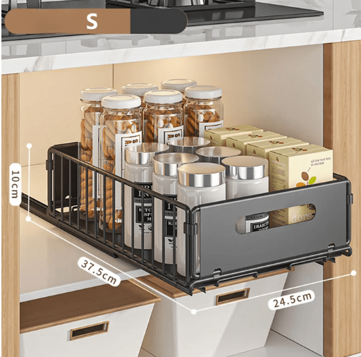 Organisateur coulissant pour placard de cuisine en acier carbone