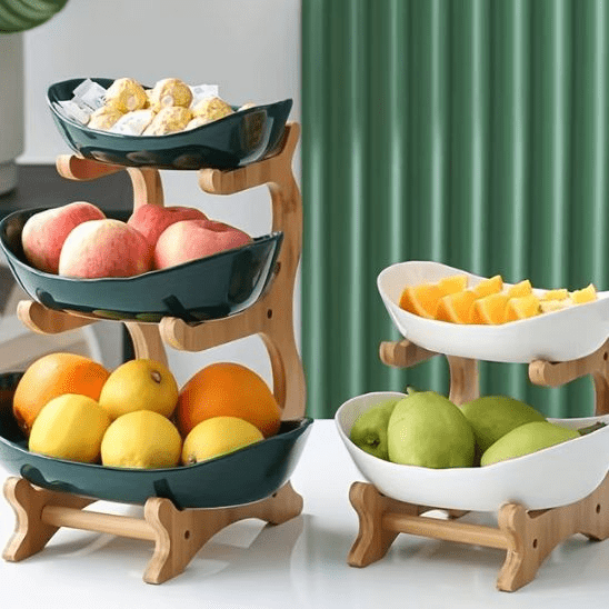 Présentoir à fruits en bambou  – Support moderne pour cuisine