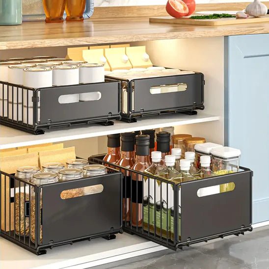 Organisateur coulissant pour placard de cuisine en acier carbone